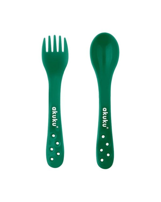 Akuku Σετ κουτάλι και πιρούνι σε θήκη πράσινο A0074 