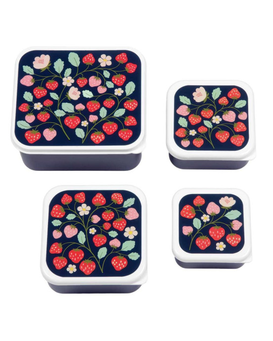 A little lovely company Σετ 4 δοχεία φαγητού Lunch & Snack Box "Strawberries" SBSEST60
