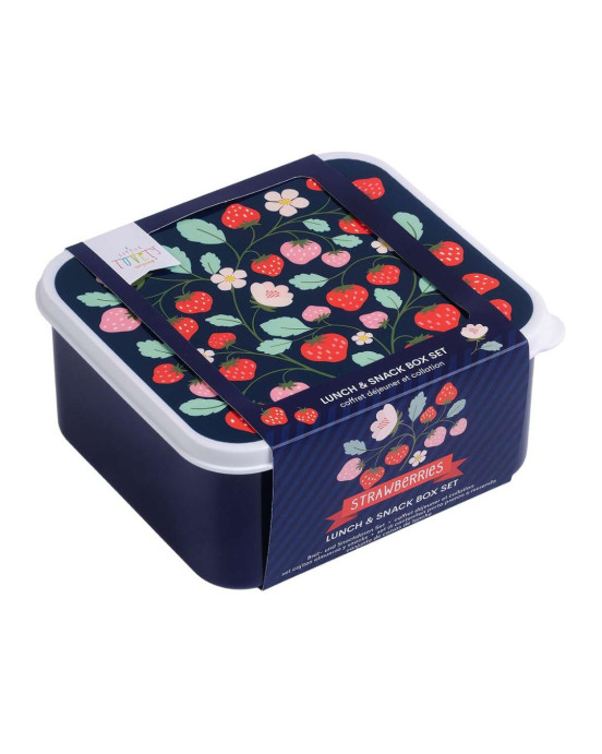 A little lovely company Σετ 4 δοχεία φαγητού Lunch & Snack Box "Strawberries" SBSEST60
