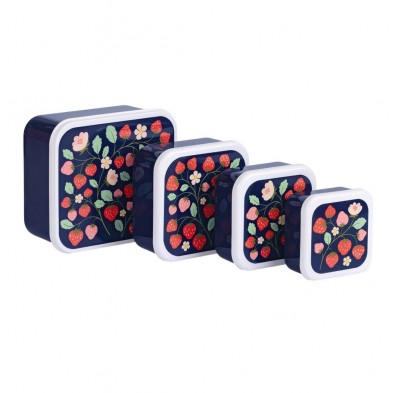 A little lovely company Σετ 4 δοχεία φαγητού Lunch & Snack Box "Strawberries" SBSEST60