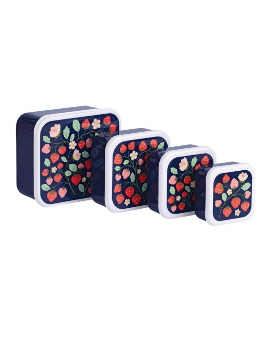A little lovely company Σετ 4 δοχεία φαγητού Lunch & Snack Box "Strawberries" SBSEST60