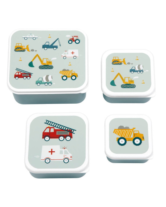 A little lovely company Σετ 4 δοχεία φαγητού Lunch & Snack Box "Vehicles" SBSEVE58