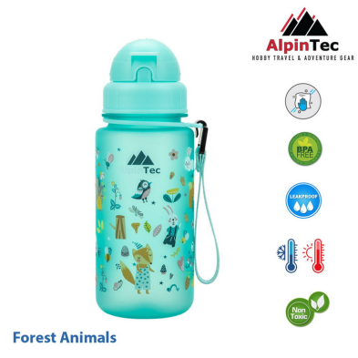 AlpinTec Παγούρι Kids 400Ml  -Με καλαμάκι Forest Animals Spindrift Blue C-400SPB-FA