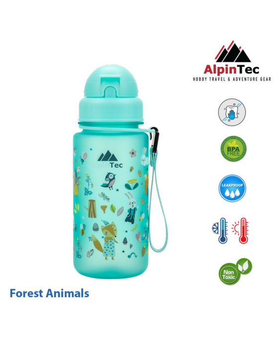 AlpinTec Παγούρι Kids 400Ml  -Με καλαμάκι Forest Animals Spindrift Blue C-400SPB-FA