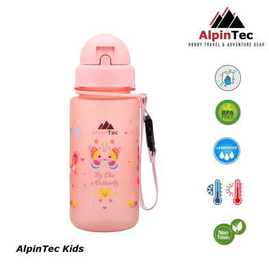 AlpinTec Παγούρι Kids 400Ml Πεταλούδα Με Καλαμάκι ροζ  C-400FL-BU