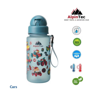 AlpinTec Παγούρι Kids 400Ml  -Με καλαμάκι Glow blue Cars C-400-GBCAR