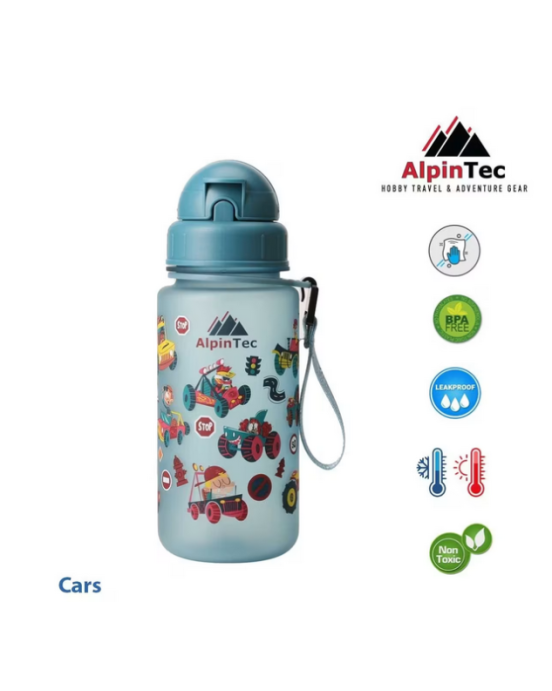 AlpinTec Παγούρι Kids 400Ml  -Με καλαμάκι Glow blue Cars C-400-GBCAR