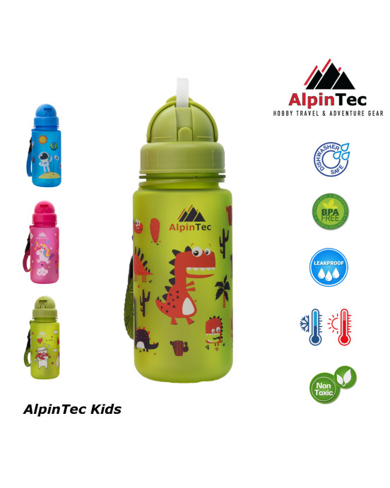 AlpinTec Παγούρι Kids 400Ml Δεινόσαυροι Με Καλαμάκι λαχανί  C-400GN-DIN