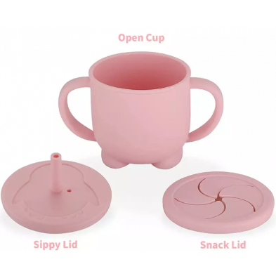 Baby Donkey Παιδικό Κύπελο σιλικόνης με καλαμάκι (160ml) και δοχείο σνακ 2 σε 1 ροζ 6+ μηνών SICUSNC04 