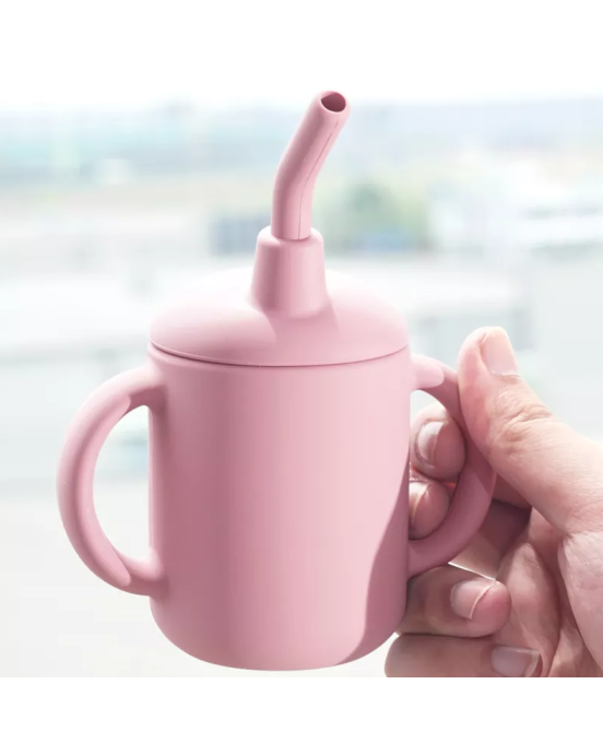 Baby Donkey Παιδικό Ποτήρι σιλικόνης με καλαμάκι (120ml) ροζ 6+ μηνών SICUS01