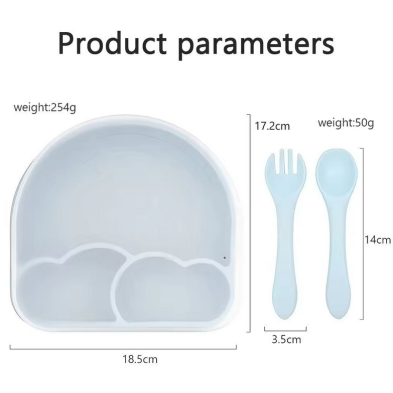 Baby Donkey Παιδικό Πιάτο σιλικόνης με βεντούζα ,καπάκι και κουτάλι/ πιρούνι ουράνιο τόξο (γαλάζιο) SIPLATERAIN1