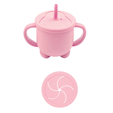 Baby Donkey Παιδικό Κύπελο σιλικόνης με καλαμάκι (160ml) και δοχείο σνακ 2 σε 1 ροζ 6+ μηνών SICUSNC04 