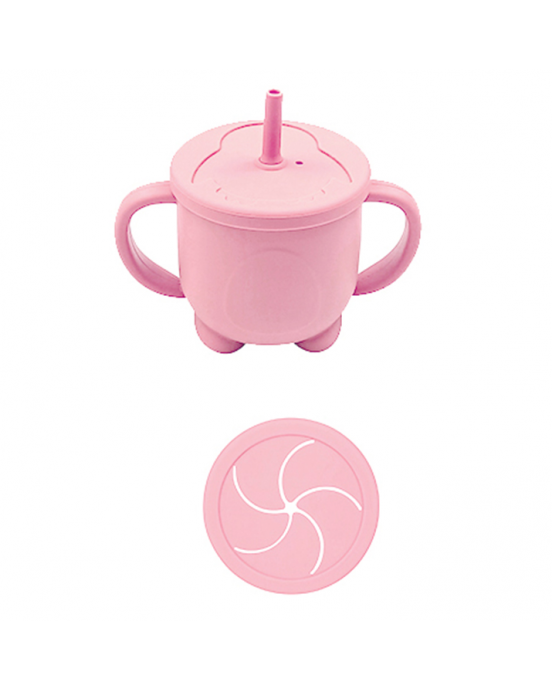 Baby Donkey Παιδικό Κύπελο σιλικόνης με καλαμάκι (160ml) και δοχείο σνακ 2 σε 1 ροζ 6+ μηνών SICUSNC04 