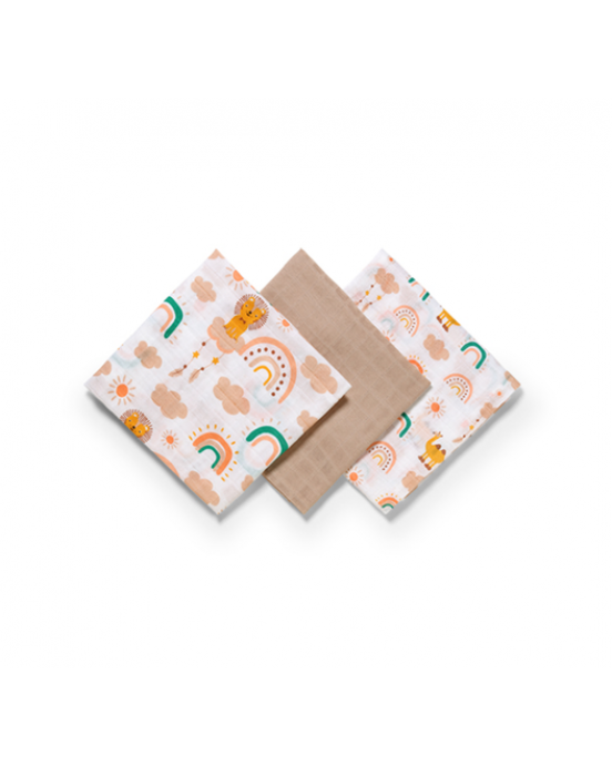 BabyOno Βαμβακερές πάνες αγκαλιάς - μουσελίνες 70x70 cm Rainbow (Σετ 3 τμχ) BN348/08