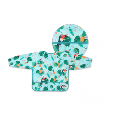 BabyOno Αδιάβροχη σαλιάρα με μακρύ μανίκι 6m+ - Toucans BN1476/02