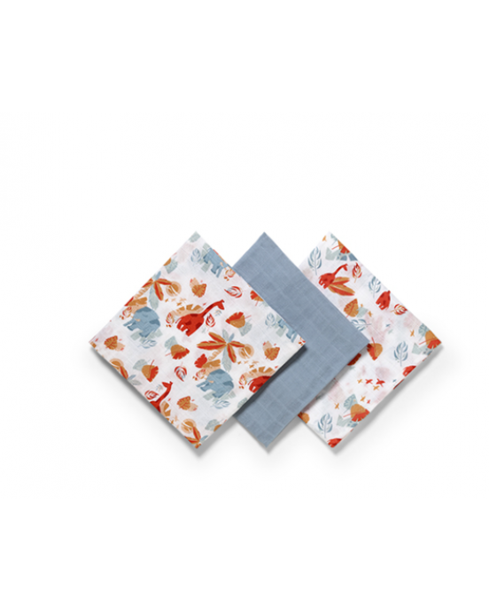 BabyOno Βαμβακερές πάνες αγκαλιάς - μουσελίνες 70x70 cm blue/grey (Σετ 3 τμχ) BN348/07