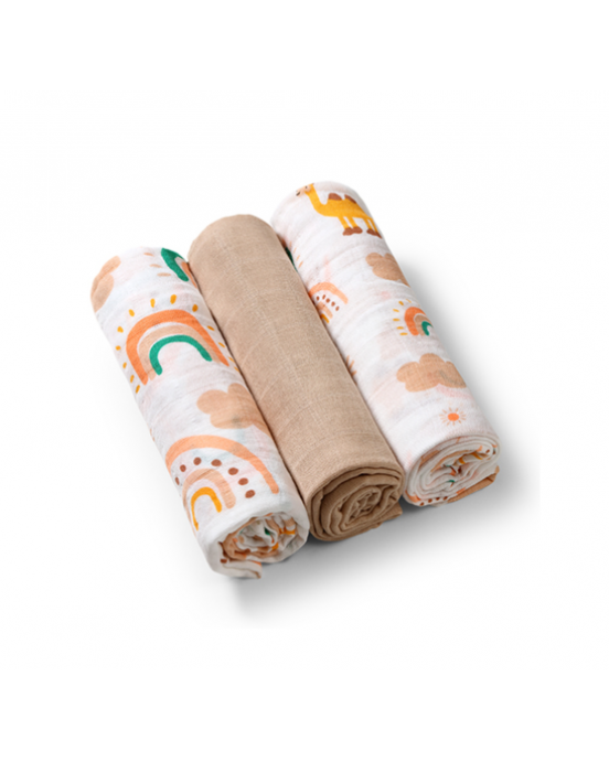 BabyOno Βαμβακερές πάνες αγκαλιάς - μουσελίνες 70x70 cm Rainbow (Σετ 3 τμχ) BN348/08