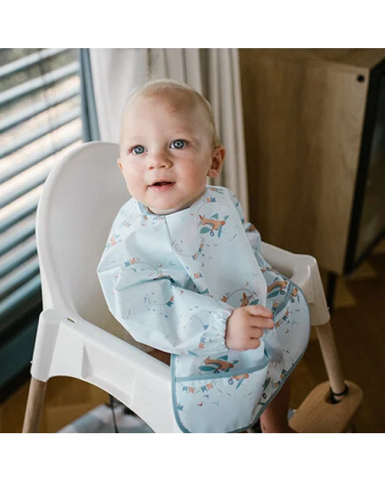 BabyOno Αδιάβροχη σαλιάρα με μακρύ μανίκι 6m+ - PLANE