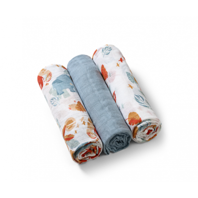BabyOno Βαμβακερές πάνες αγκαλιάς - μουσελίνες 70x70 cm blue/grey (Σετ 3 τμχ) BN348/07