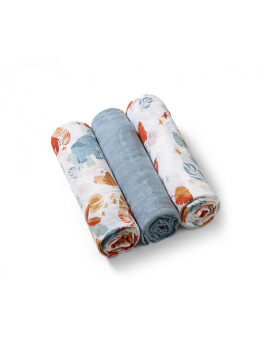 BabyOno Βαμβακερές πάνες αγκαλιάς - μουσελίνες 70x70 cm blue/grey (Σετ 3 τμχ) BN348/07