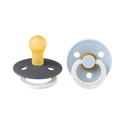 Bibs σετ πιπίλες 2τμχ latex – iron/baby blue glow –στρόγγυλη No1 110266