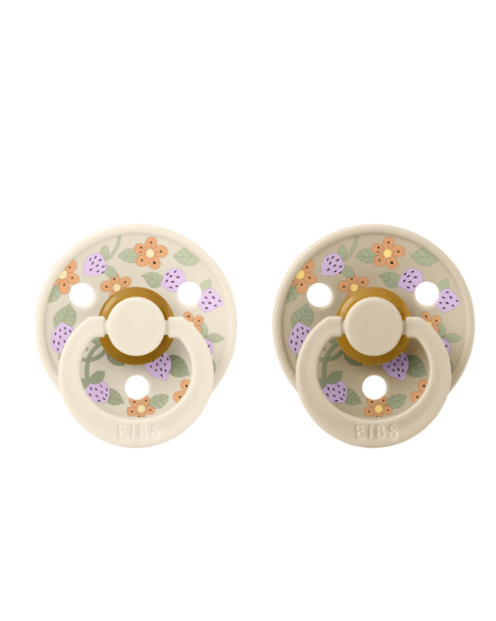 BibsxLiberty σετ πιπίλες 2τμχ– strawberries & cream latex ivory mix– στρόγγυλη No1 11019102