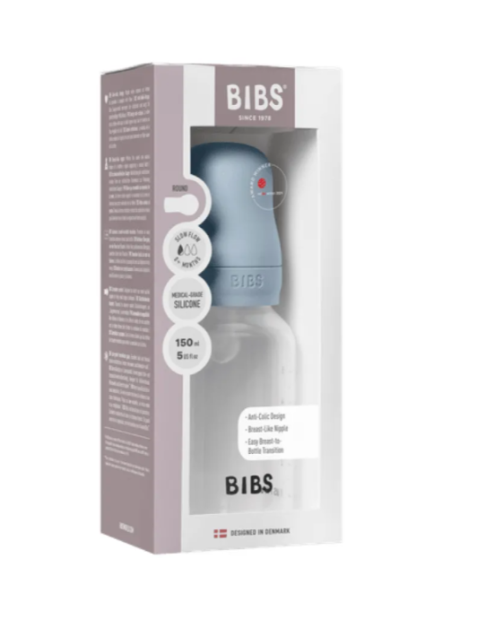 Bibs ολοκληρωμένο σετ μπιμπερό πλαστικό 150ml round silicone slow flow baby blue 50161231