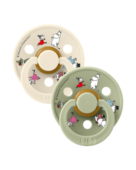 Bibs X Moomins colour Σετ πιπίλες 2τμχ – FRIENDS IVORY/SAGE MIX – Στρογγυλη No2 12031101
