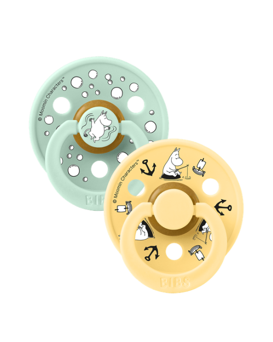 Bibs X Moomins colour Σετ πιπίλες 2τμχ – Sailing Nordic Baby mint/pale butter MIX – Στρόγγυλη No1 11030101