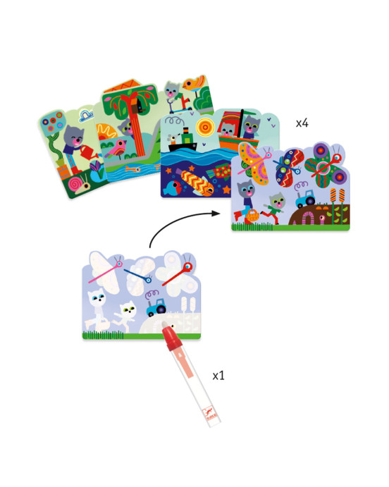 Djeco Μαγική ζωγραφική με μαρκαδόρο με νερό 'Γατούλες στον κήπο'  09063