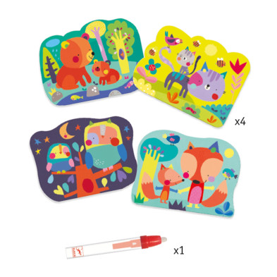 Djeco Μαγική ζωγραφική με μαρκαδόρο με νερό 'Αρκουδάκια και ζωάκια'  09064