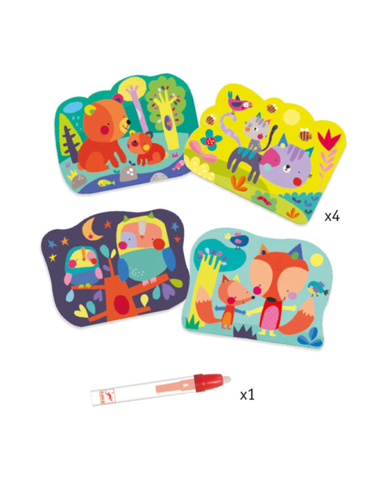 Djeco Μαγική ζωγραφική με μαρκαδόρο με νερό 'Αρκουδάκια και ζωάκια'  09064