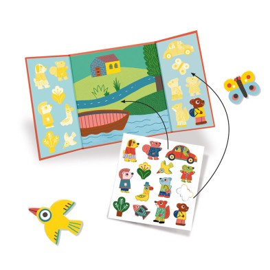 Djeco τρίπτυχο με αυτοκόλλητα επανατοποθετούμενα 'Ζωάκια' 09071