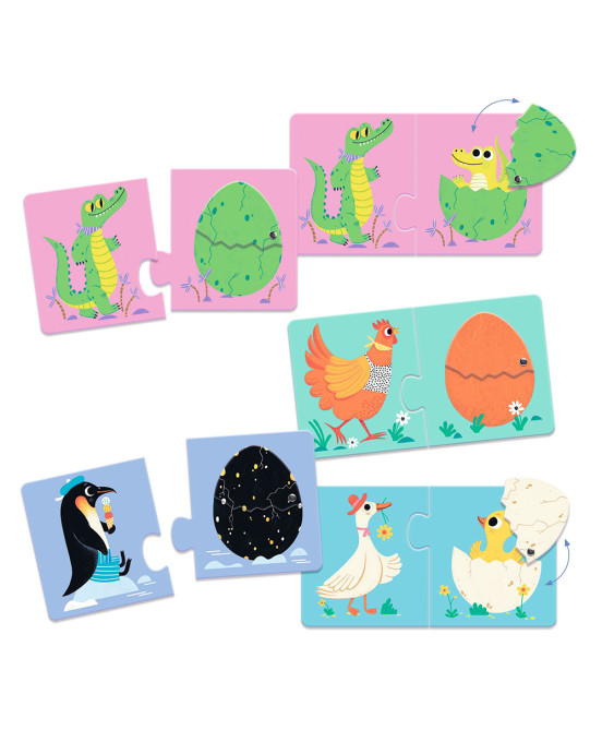 Djeco 12 Παζλ με 2 κομμάτια με εφέ κίνησης Το ζωάκι και το αυγό του 08193