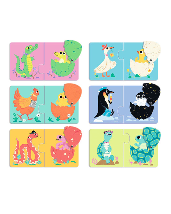 Djeco 12 Παζλ με 2 κομμάτια με εφέ κίνησης Το ζωάκι και το αυγό του 08193