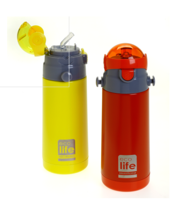 Ecolife Ανοξείδωτο Παγούρι Θερμός με Καλαμάκι σε Κόκκινο χρώμα 400ml 33-BO-2997