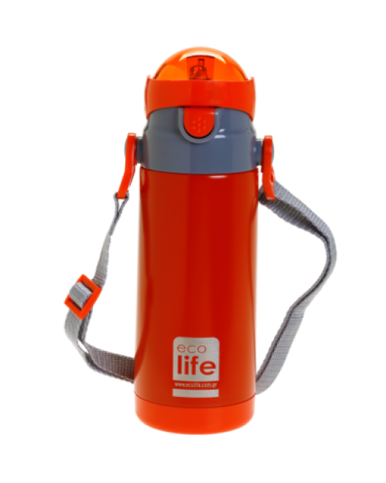 Ecolife Ανοξείδωτο Παγούρι Θερμός με Καλαμάκι σε Κόκκινο χρώμα 400ml 33-BO-2997
