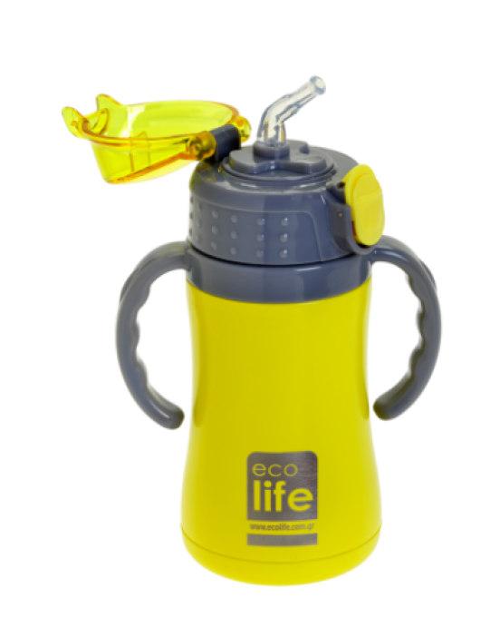 Ecolife  Παιδικό Θερμός με Καλαμάκι 300ml Kids Thermos Κίτρινο 33-BO-2998 