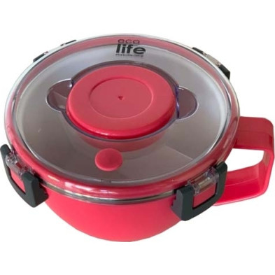 Eco life Round Double Wall Φαγητοδοχείο - Θερμός Με Χώρισμα 850Ml - Ροζ 33-BO-9071
