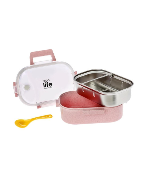 Ecolife Light Pink Φαγητοδοχείο 900ml  με χώρισμα 33-BO-9073