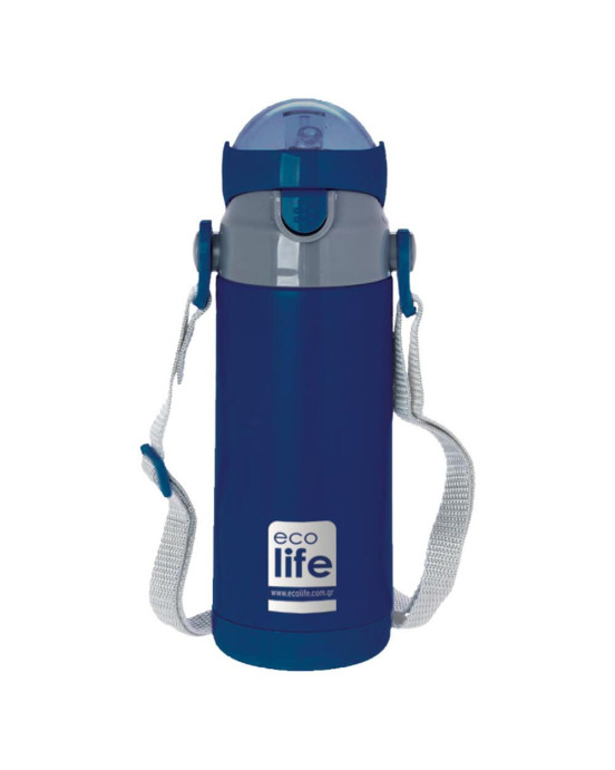 Ecolife Ανοξείδωτο Παγούρι Θερμός με Καλαμάκι σε Navy χρώμα 400ml  33-BO-2989