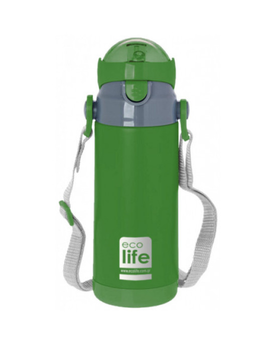 EcoLife Θερμός από ανοξείδωτο ατσάλι με λουράκι 400ml Πράσινο 33-BO-2994