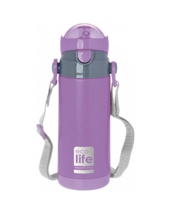 EcoLife Θερμός από ανοξείδωτο ατσάλι με λουράκι 400ml  Λιλά  33-BO-2995