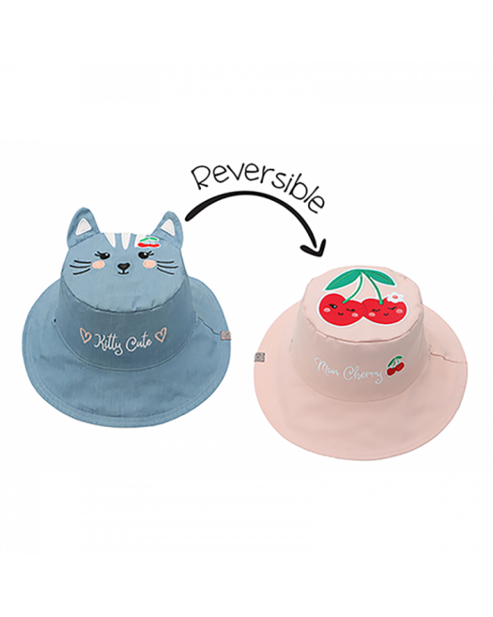 FlapJackKids  Καπέλο Διπλής Όψης UPF 50+ Cat/Cherry (Cotton) FJKSH820