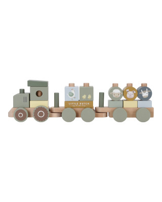 LITTLE DUTCH Ξύλινο τρενάκι με άσκηση λεπτής κίνησης τρακτέρ Little Farm FSC LD7154