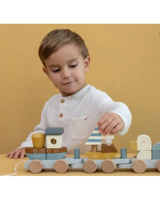 Little Dutch Ξύλινο τρενάκι με άσκηση λεπτής κίνησης Sailors Bay LD7068