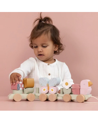 Little Dutch Ξύλινο τρενάκι με άσκηση λεπτής κίνησης Flowers & Butterflies LD7067