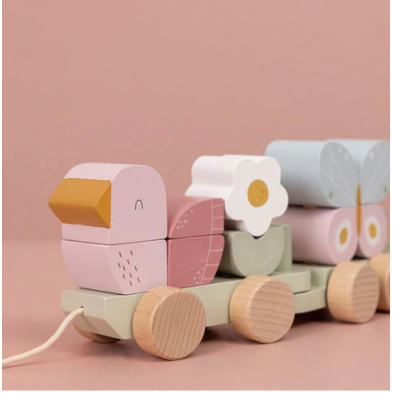 Little Dutch Ξύλινο τρενάκι με άσκηση λεπτής κίνησης Flowers & Butterflies LD7067