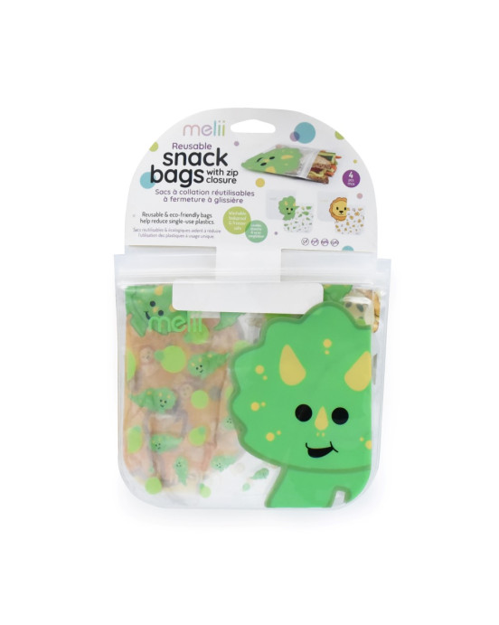 Melii  Επαναχρησιμοποιούμενα Τσαντάκια Για Σνακ 2 Dino + 2 Lion MEL21230