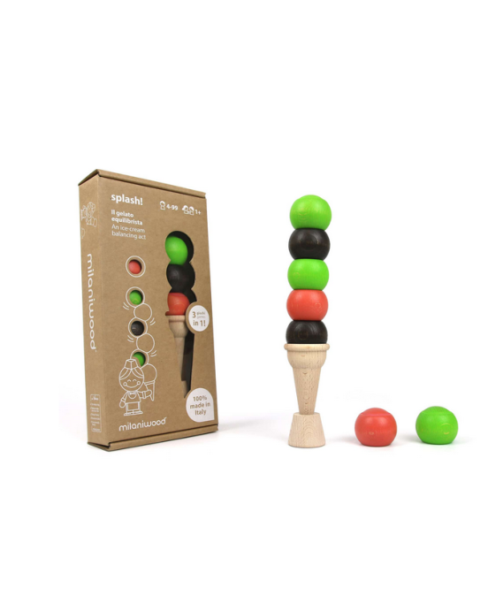 Milaniwood Ξύλινο παιχνίδι ισορροπίας - παγωτό χωνάκι Splash  MIL-MSPS0-001 